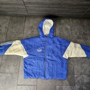 Adidas Vintage Blue & White Hooded Windbreaker Jacket XL CA00411